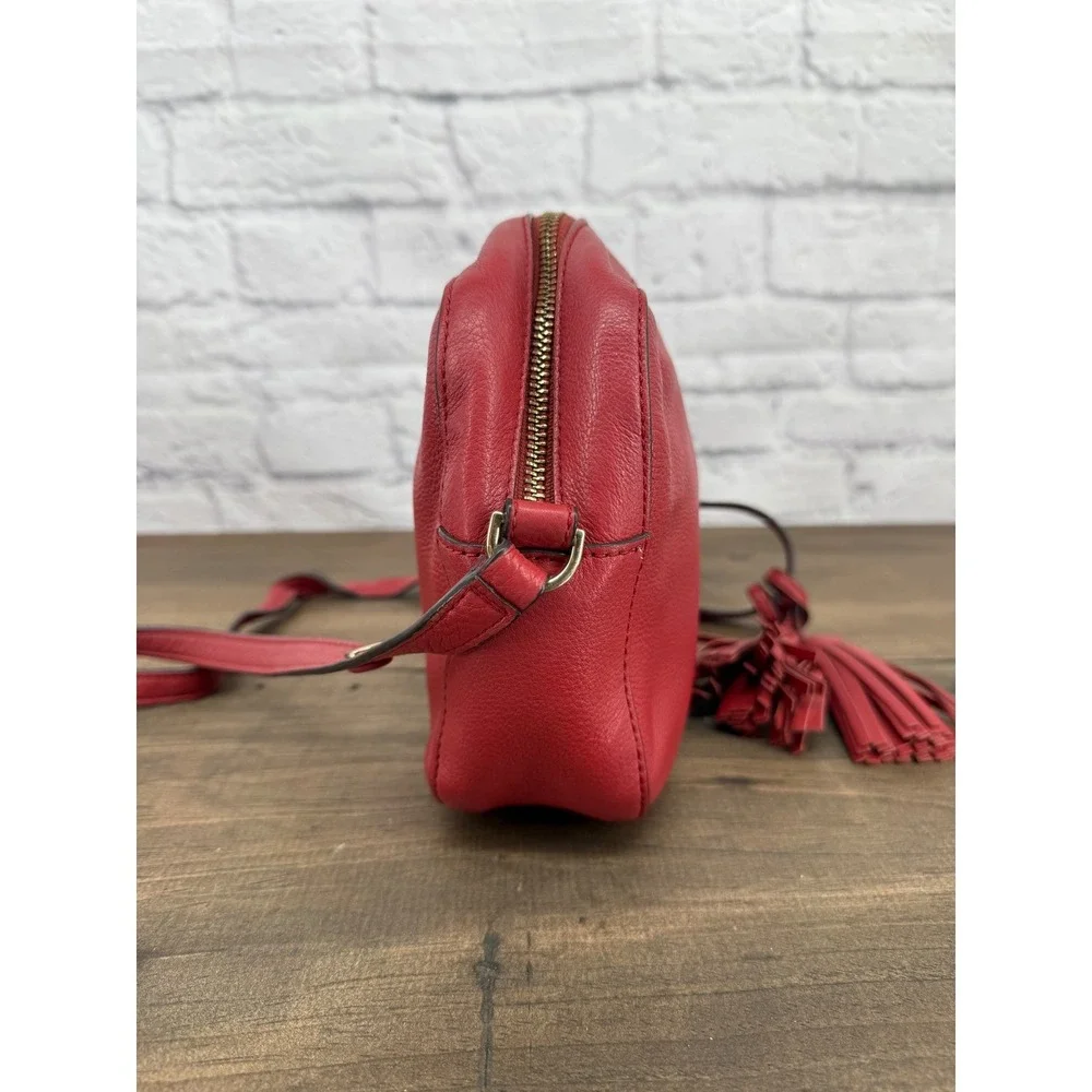 Tory Burch Thea Camera Bag Burgundy Red Pebbled‎ Leather Crossbody Tassel Purse